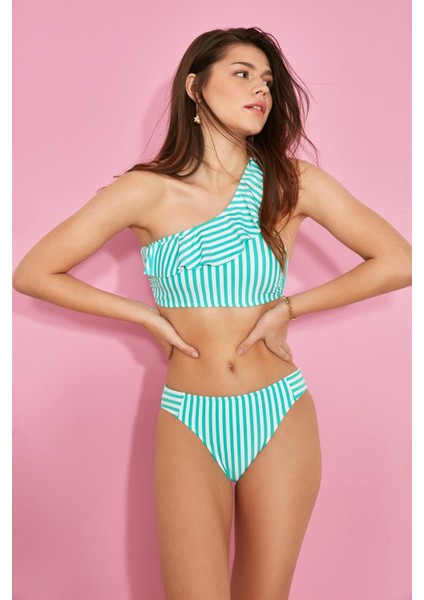 Tek Omuz Bikini Takım 3104 Mint/beyaz fırsatları