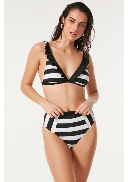 Yüksek Bel Toparlayıcı Bikini Takım 3149 Siyah/beyaz modelleri