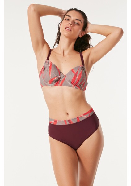 Yüksek Bel Kaplı Bikini Takım 3143 Bordo