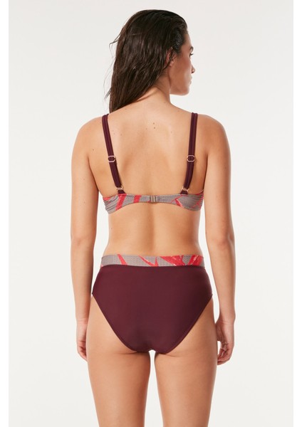 Yüksek Bel Kaplı Bikini Takım 3143 Bordo