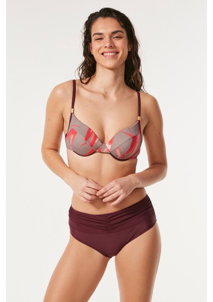 Yüksek Bel Kaplı Bikini Takım 3144 Bordo