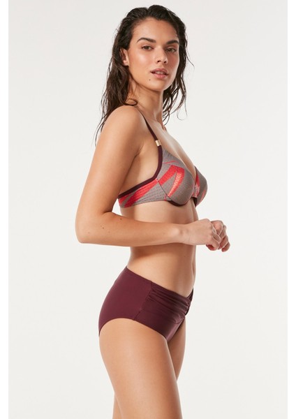 Yüksek Bel Kaplı Bikini Takım 3144 Bordo fiyatları