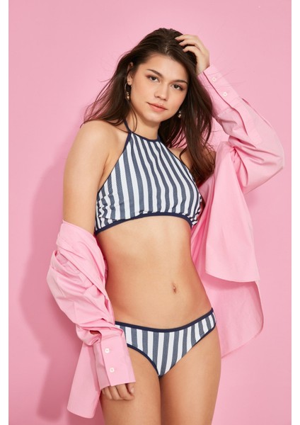 Kadın Varsiti Boyundan Bağlı Halter Bikini Takım 00252 Lacivert modelleri