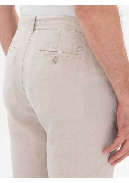 Erkek Bej Regular Fit %100 Keten Bermuda Şort 50305617-VR011