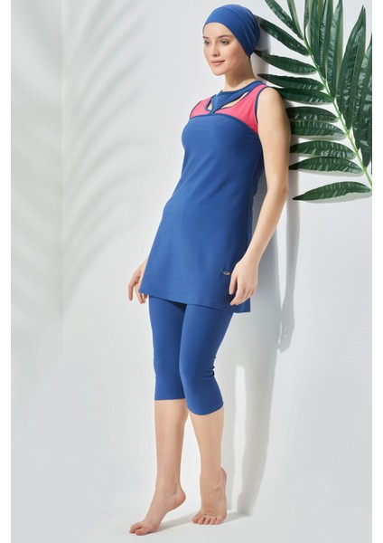 Sıfır Kol Taytlı Yarım Kapalı Tesettür Mayo C13100 Açık Lacivert fiyatları