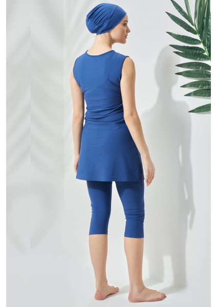 Sıfır Kol Taytlı Yarım Kapalı Tesettür Mayo C13100 Açık Lacivert modelleri