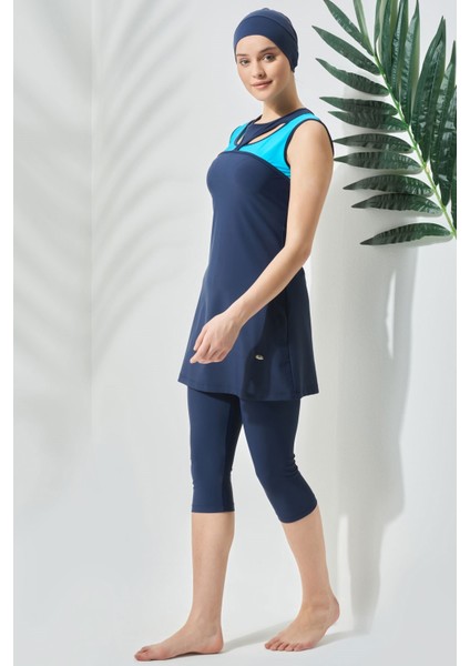 Sıfır Kol Taytlı Yarım Kapalı Tesettür Mayo C13100 Koyu Lacivert fiyatları