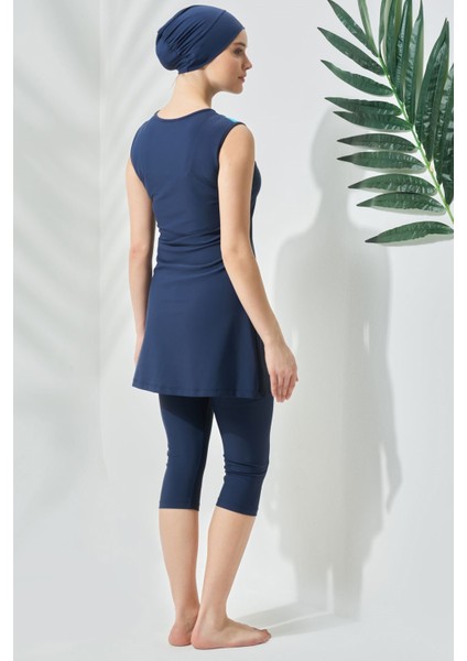 Sıfır Kol Taytlı Yarım Kapalı Tesettür Mayo C13100 Koyu Lacivert modelleri