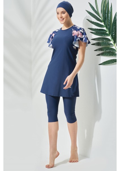 Kısa Kol Taytlı Yarım Kapalı Tesettür Mayo C13090 Lacivert fiyatları