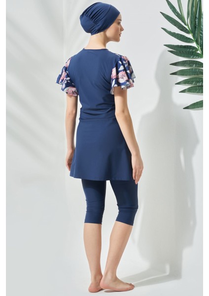 Kısa Kol Taytlı Yarım Kapalı Tesettür Mayo C13090 Lacivert modelleri