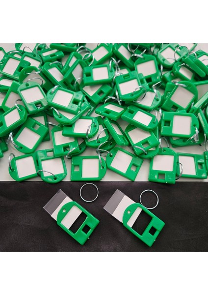 100X Anahtarlık Kare Plastik Etiket Kimlik Pvc Li Isimlik Isim Yazı Yazmalık Yazılabilen-Koyu Yeşil