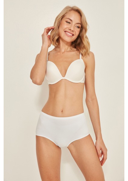 C12804 Kadın Yapıştırma Brezilya Lazer Slip Beyaz