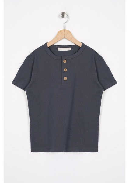 Patlı Dugmelı Basıc Ekru Fume Renk Erkek Cocuk Tshırt modelleri