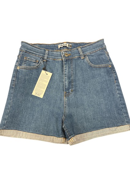 Viola Jeans Koyu Mavi Yüksek Bel Kadın Şort