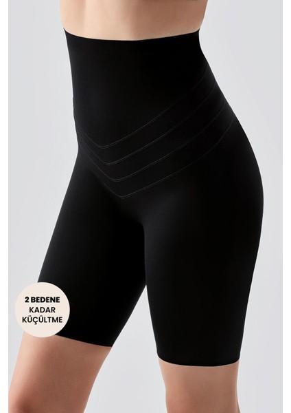 Yüksek Bel Lazer Kesim Uzun Boxer Korse 9604 Siyah