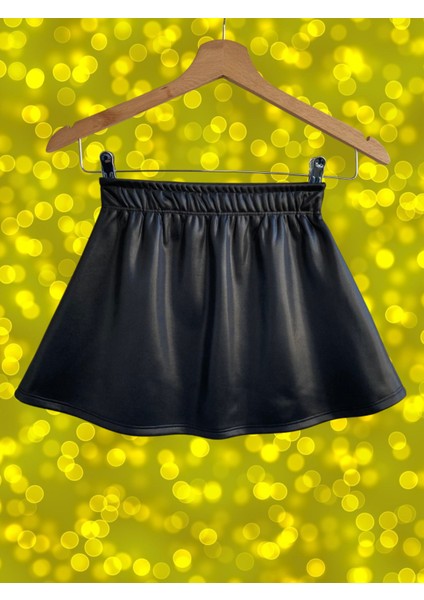 Parlak Deri Görünümlü Mini Etek Kız Çocuk
