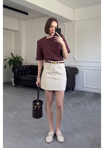 Omuz Vatkalı Premium Tshirt- Acı Kahve modelleri