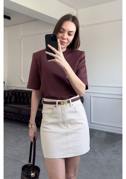 Omuz Vatkalı Premium Tshirt- Acı Kahve indirimleri