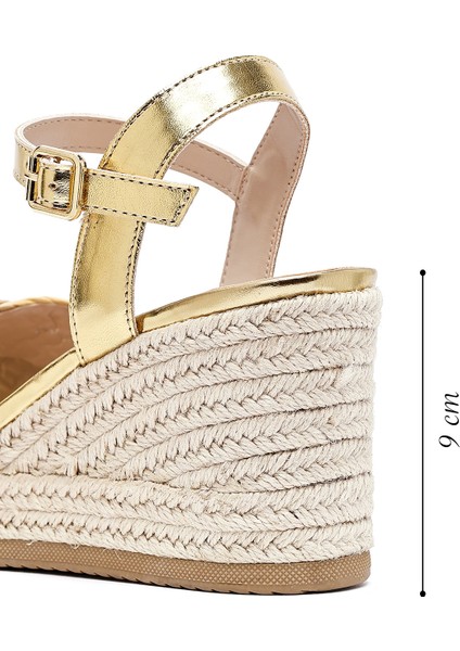 Kadın Altın Bilekten Tokalı Örgülü Dolgu Topuklu Espadril Sandalet 25sfe482614 fiyatları