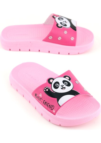 Kız Çocuk Yazlık Best Friend Panda Pu Rahat Taban Ev Banyo Havuz Plaj Terlik