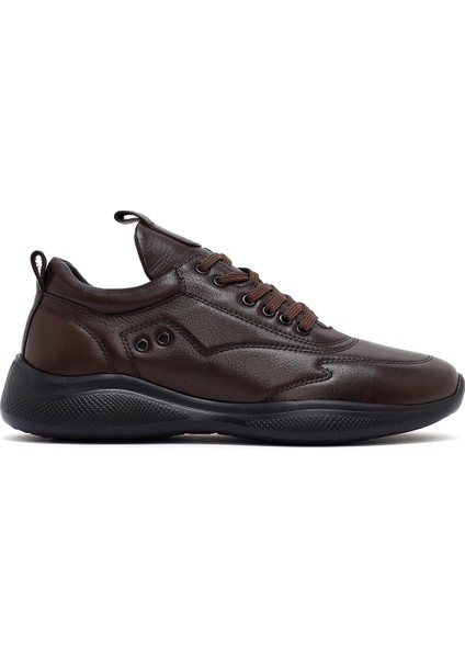 Erkek Kahverengi Bağcıklı Deri Sneaker 25sfd642318