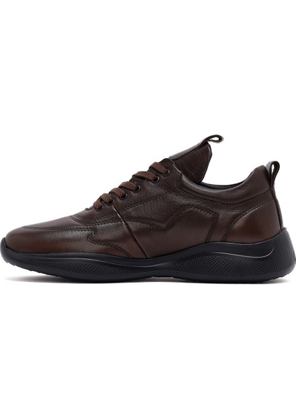 Erkek Kahverengi Bağcıklı Deri Sneaker 25sfd642318