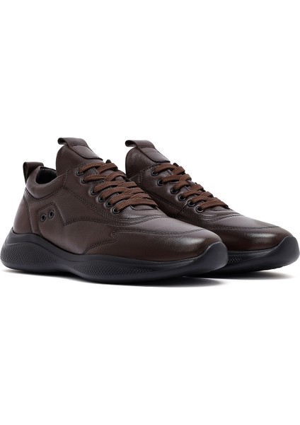 Erkek Kahverengi Bağcıklı Deri Sneaker 25sfd642318