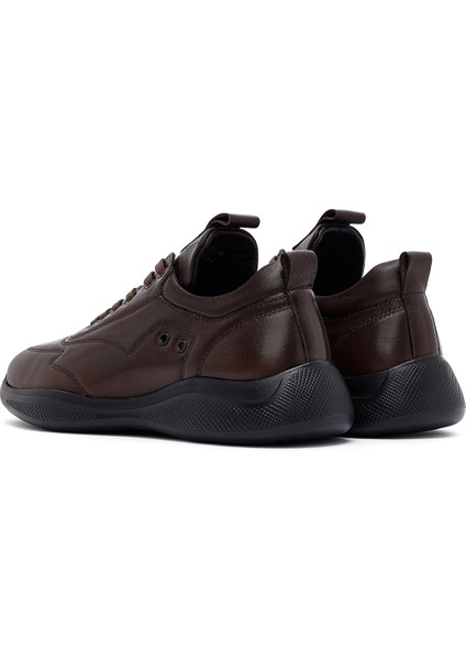 Erkek Kahverengi Bağcıklı Deri Sneaker 25sfd642318