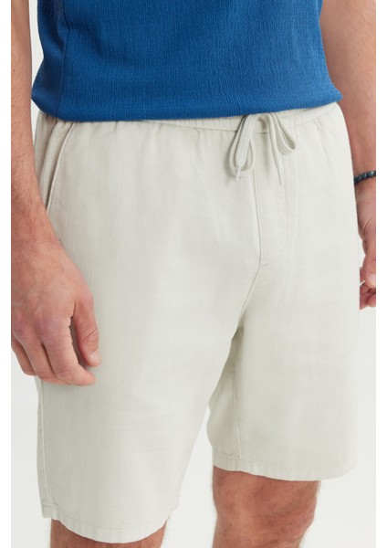%100 Pamuk Comfort Fit Beli Bağlamalı Flamlı Yan Cep Şort