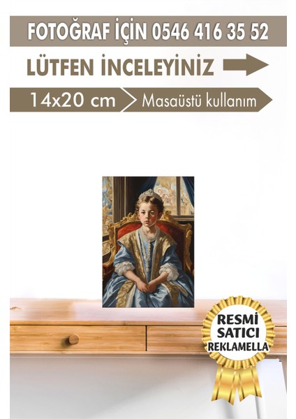 NO:114 Kişiye Özel Tasarım Kız Çocuk Tablosu Hediyelik Kraliyet Kıyafetli Portresi