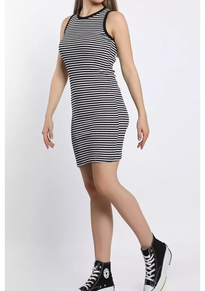Fitilli Midi Halter Yaka Askılı Elbise