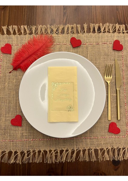 Gold Yaldızlı Sarı Çerçeve Detaylı Kına Gecemize Hoşgeldiniz Peçete 16 Adet