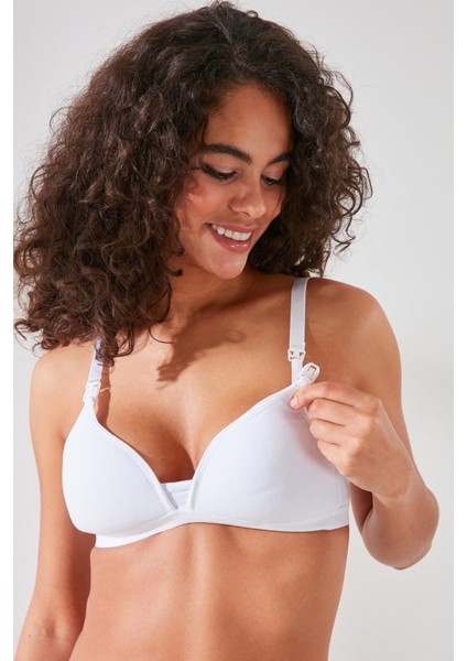 C11422 Kadın Modal Cotton Kaplı Emzirme Sütyen Beyaz