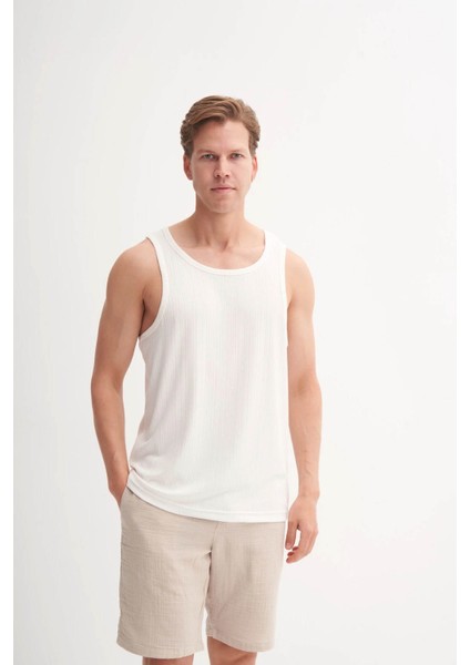Regular Fit Beyaz Erkek Kolsuz T-Shirt 4107 fırsatları
