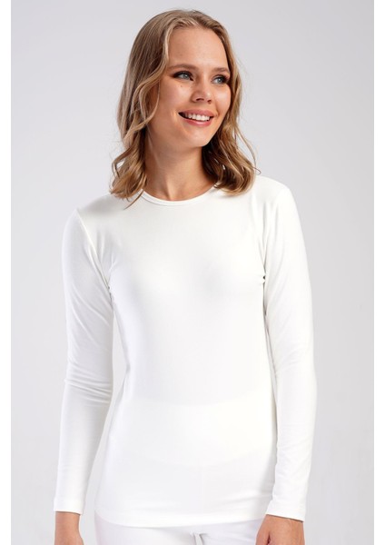 Kadın Uzun Kol Bisiklet Yaka Termal T-Shirt 409008 Ekru fırsatları