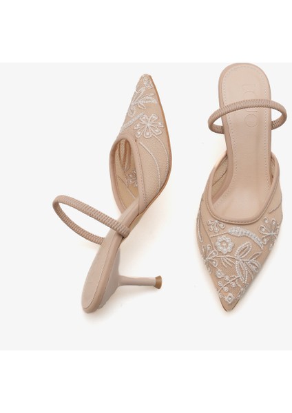 Kadın Stiletto Taşlı Sivri Burun Arkası Açık Abiye Topuklu Ayakkabı Glonis