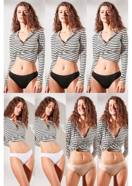 7'li Paket Bikini Külot 521 Siyah/beyaz/ten
