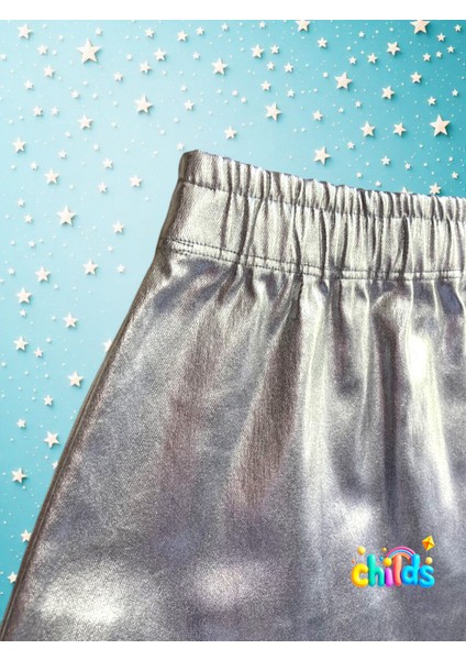 Parlak Dokuma Lıkralı Lame Gümüş Baskılı Mini Kız Çocuk Etek indirimleri