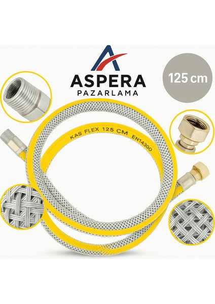 125 cm Doğalgaz Flex Bağlantı Hortumu - Gaz Flexi Boru | Ocak, Fırın, Soba Uyumlu