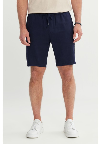 %100 Pamuk Comfort Fit Beli Bağlamalı Flamlı Yan Cep Şort