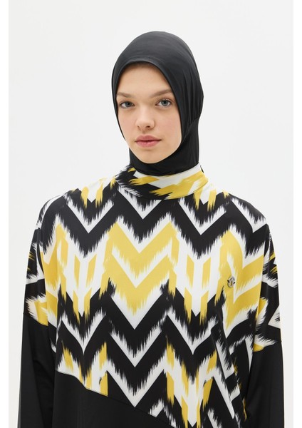 Desenli Rahat Kesim 4'lü Tesettür Mayo 6297 Sarı/siyah modelleri