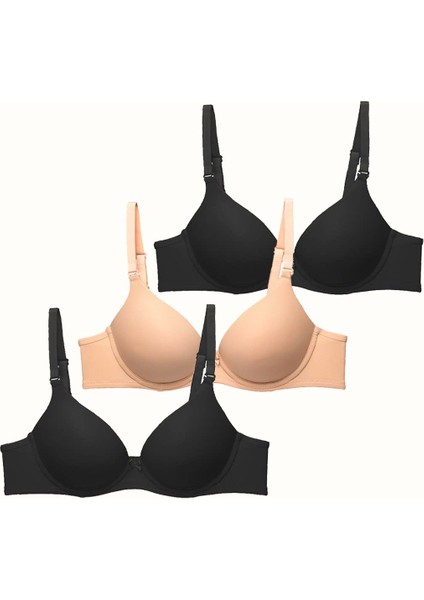 3'lü Paket Push Up Yumuşak Kaplı Örme Sütyen C37015 Siyah/ten
