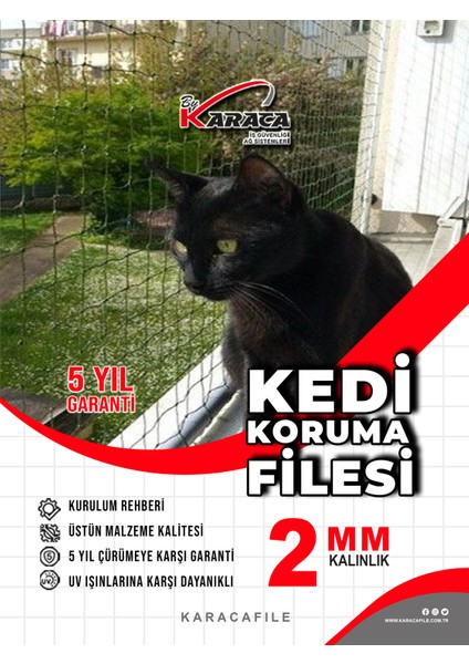 Kedi Balkon Güvenlik Filesi 2x4 mt 2mm Ip Kalınlığı 4x4 Göz Aralığı (Beyaz Veya Siyah)