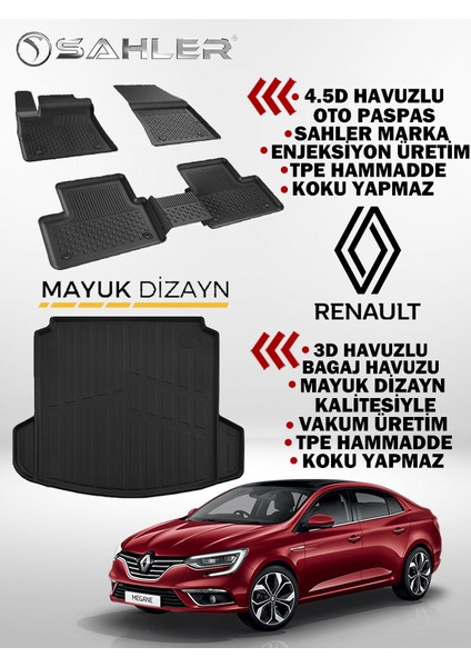 Renault Megane 4 Sedan 2016 ve Üzeri Sahler Premium Paspas ve 3D Bagaj Havuzu