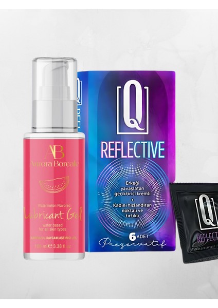 Karpuz Aromalı Lubrikant Jel 100 ml + Q Reflective 6'lı Kondom Hediyeli