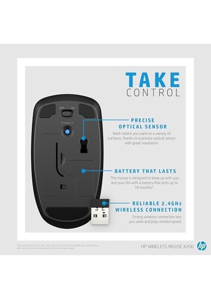 Kablosuz Mouse X200, Siyah, 6VY95AA