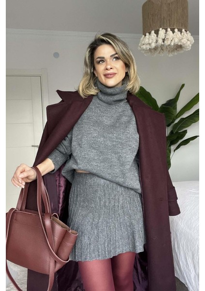 Mini Etek & Oversize Balıkçı Triko Takım Gri fiyatları