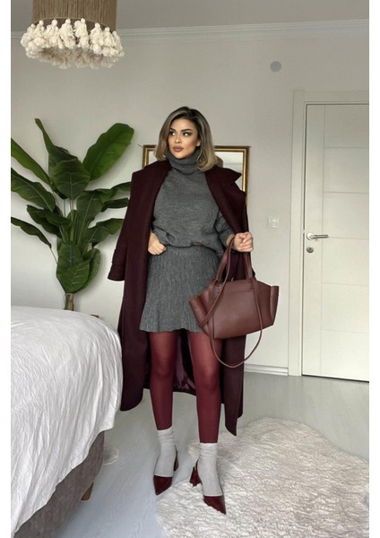 Mini Etek & Oversize Balıkçı Triko Takım Gri modelleri