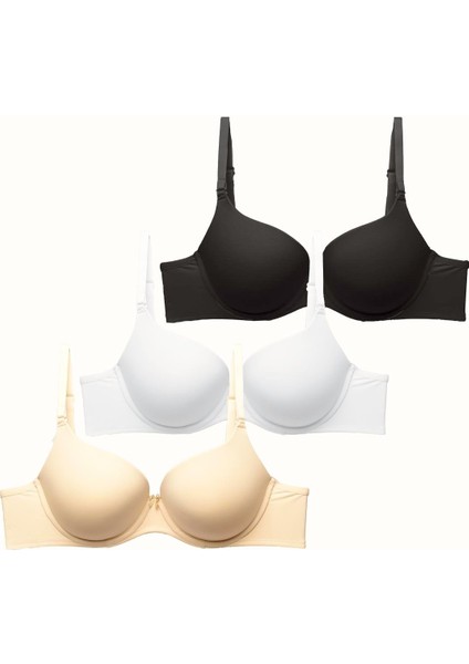 3'lü Paket Dolgusuz Yumuşak Kaplı Örme Sütyen C37010 Siyah/beyaz/ten