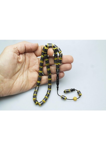 Oltu Taşı ve Sarı Galalith Örgü Işleme Tespih
